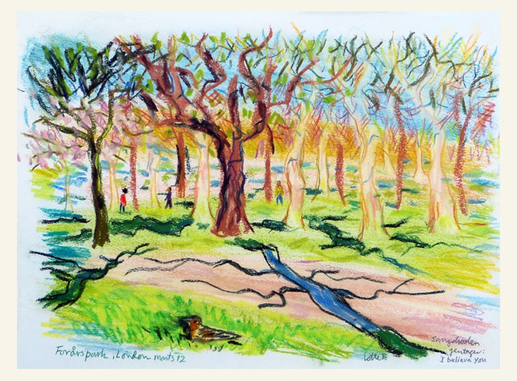 Forårspark London, marts 12. 30x21 cm